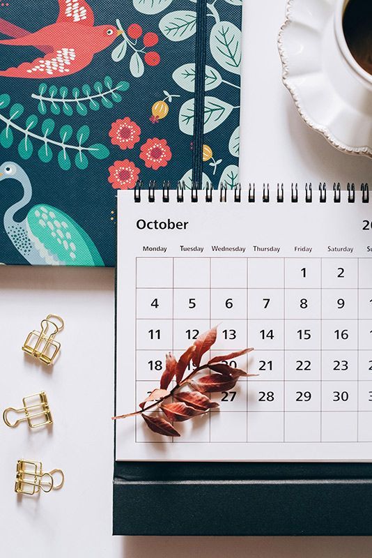 A Calendar For October Is Sitting Next To A Notebook And A Cup Of Coffee — Steejo Press in The Gap, QLD