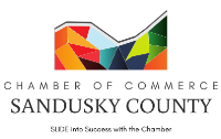 Chamber of Commerce logo for Sandusky County with colorful geometric graphic and slogan text