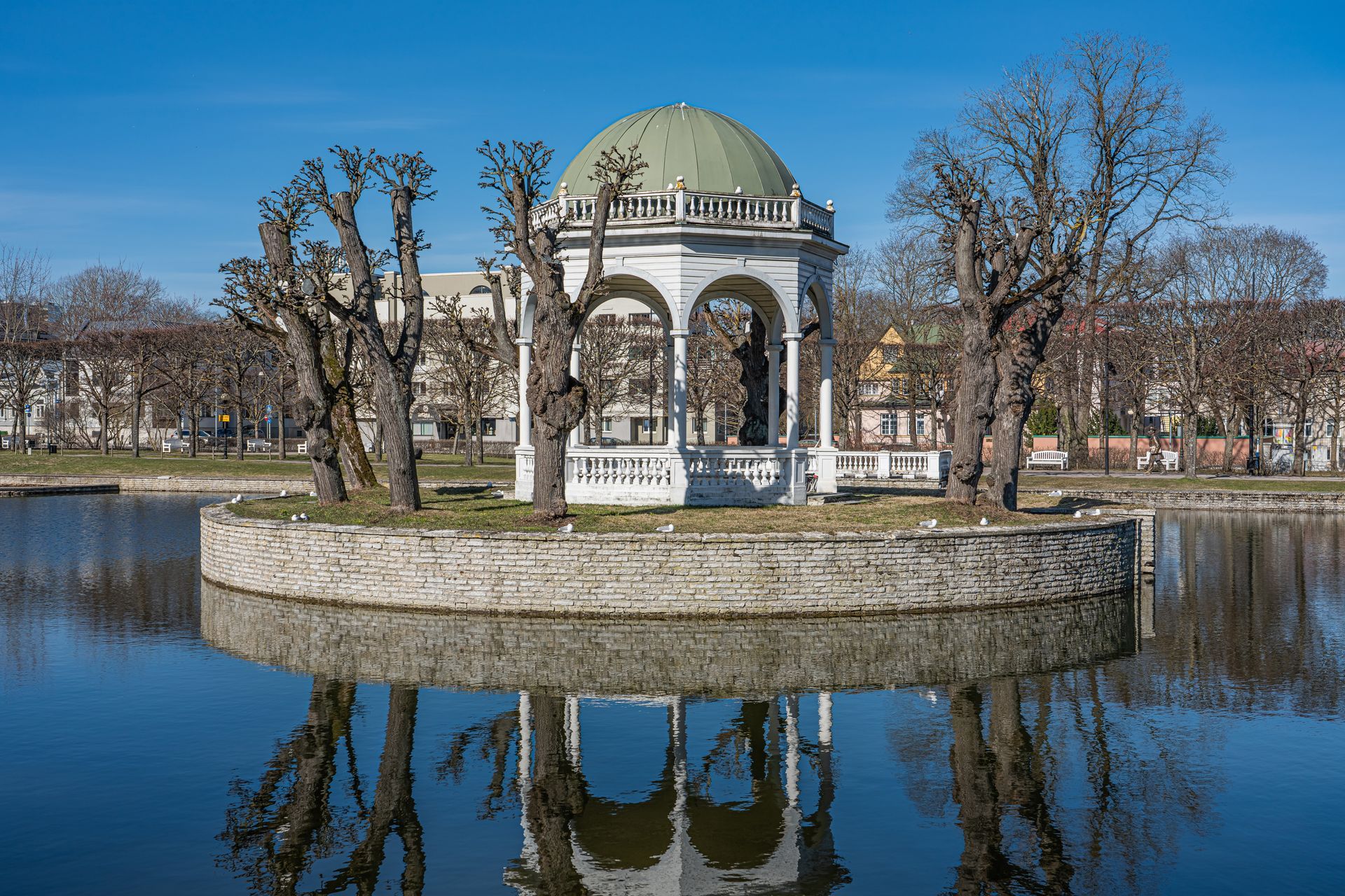 Kadriorg Park (pond with island and round pavilion) in Tallinn, Estonia