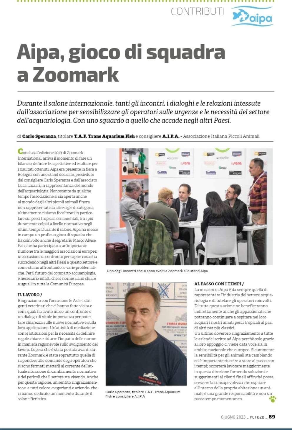 Gioco di squadra nell'acquariofilia: incontro AIPA raccontato nell'articolo pubblicato su Pet B2B