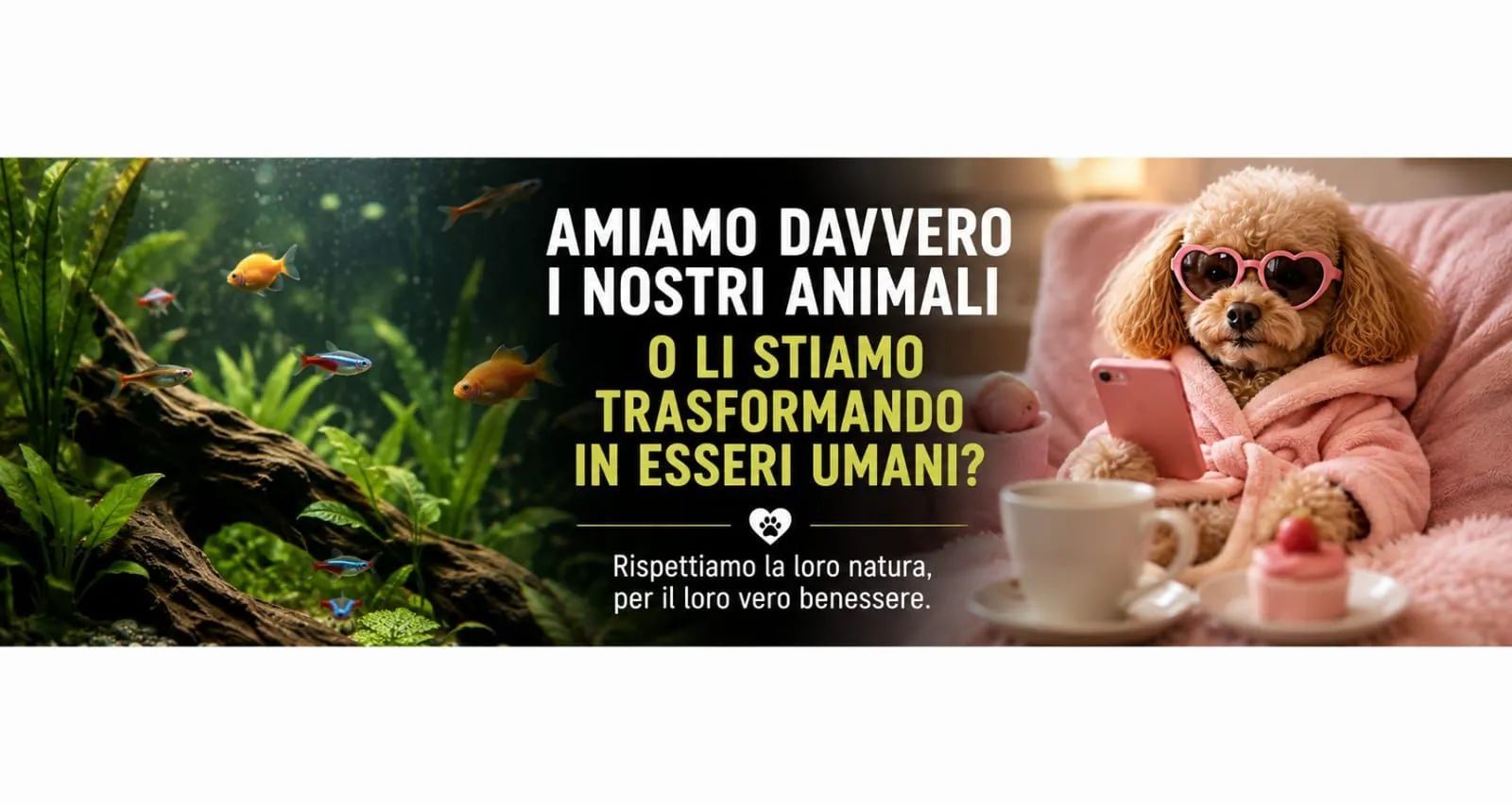 Cane e acquario: riflessione sull'umanizzazione degli animali domestici e sul rispetto della loro natura.