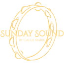 Golden logo reading “Sunday Sound” with “By Callie Marie” inside a leafy oval wreath