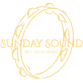 Golden logo reading “Sunday Sound” with “By Callie Marie” inside a leafy oval wreath