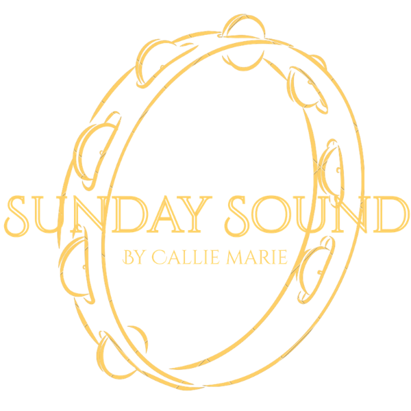 Golden logo reading “Sunday Sound” with “By Callie Marie” inside a leafy oval wreath