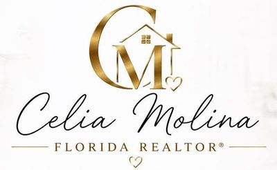 Gold “CM” house logo with “Celia Molina” and “Florida Realtor” text on a white background