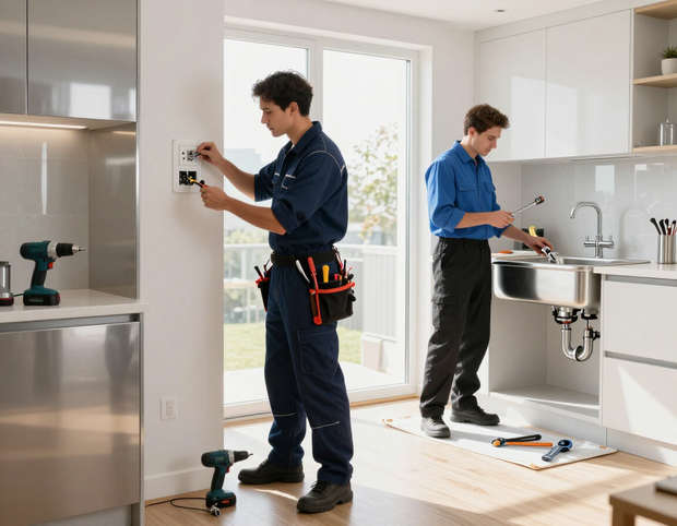Electrical and plumbing work by a professional crew