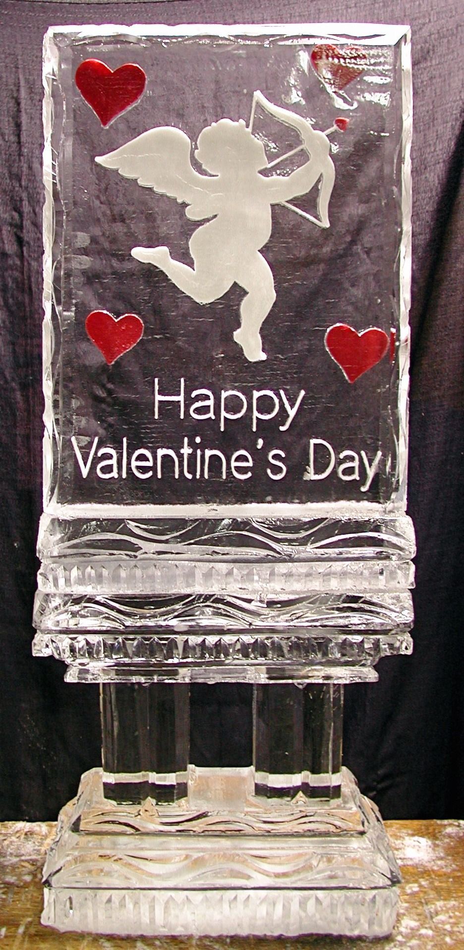 Valentine's Day crystal award with hearts and angel silhouette saying “Happy Valentine’s Day”