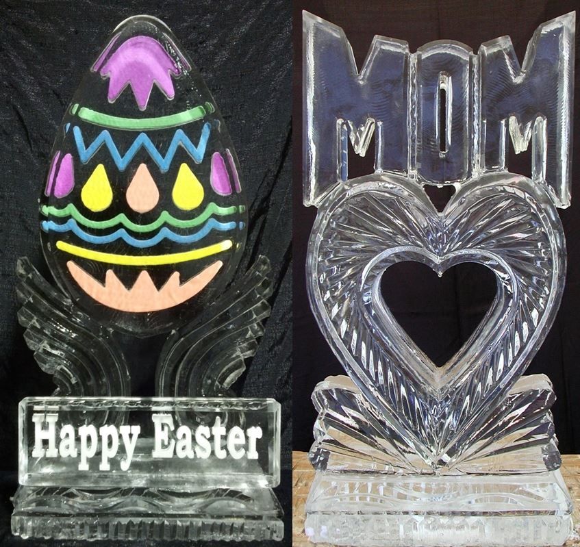 Colorful Easter egg and “Happy Easter” crystal decor beside a silver “MOM” heart ornament