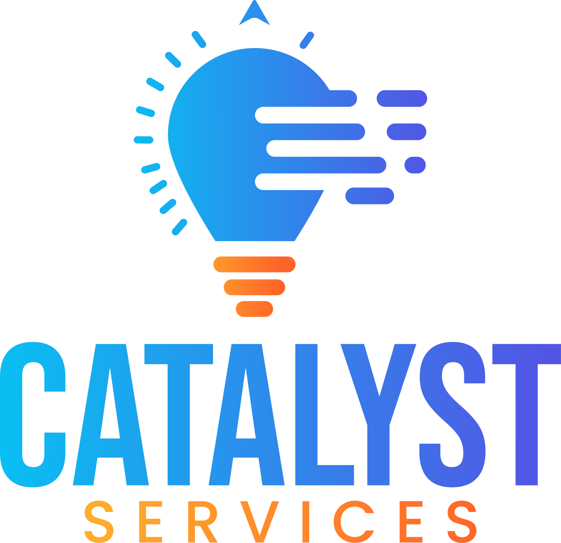 Blue and orange lightbulb logo with 