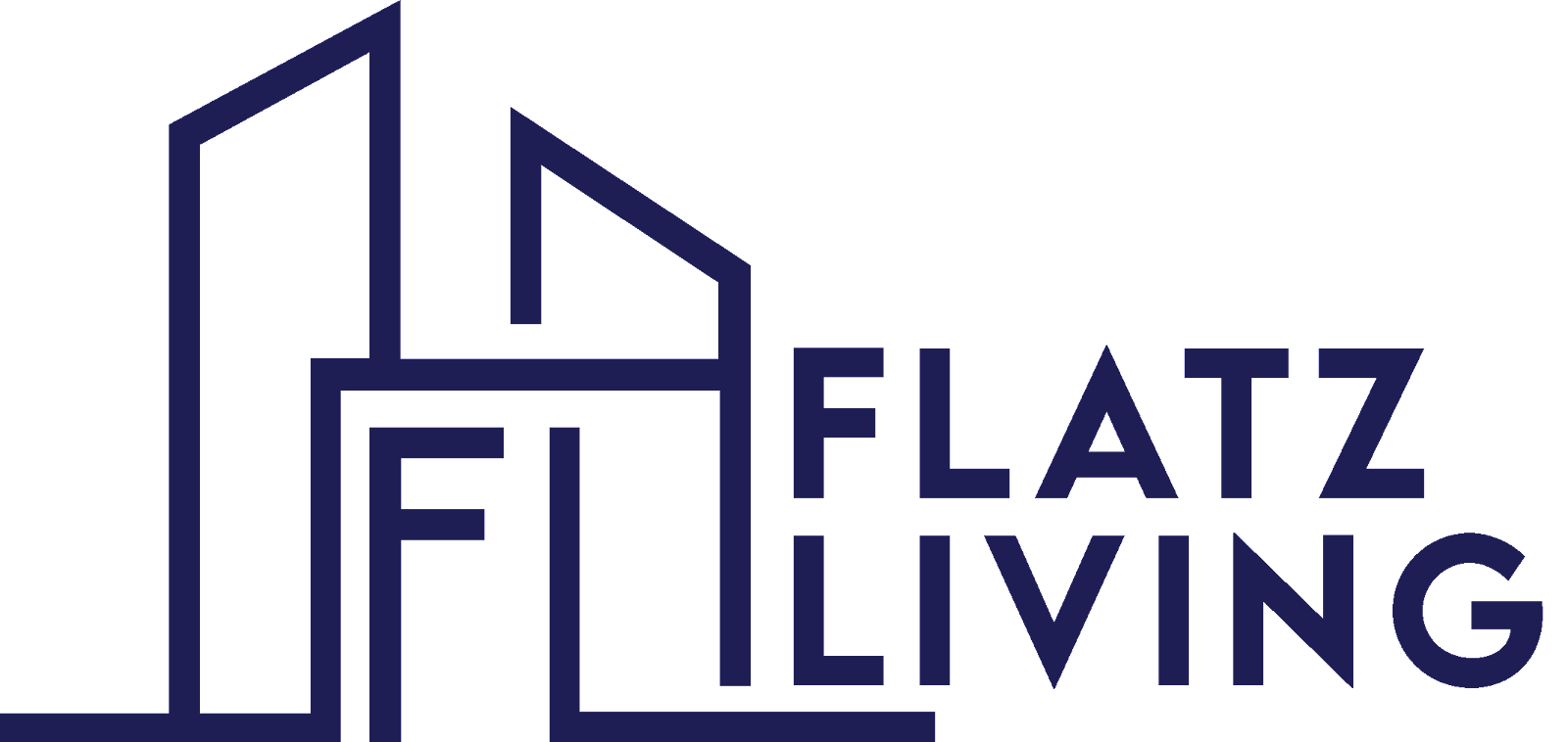 Logo for Flatz Living, featuring a stylized building outline and the words 