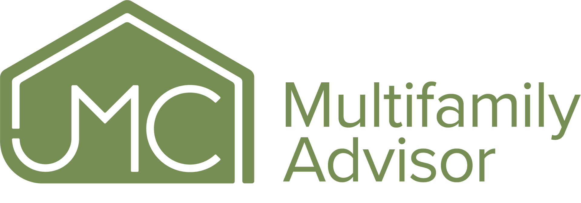 Logo of JMC Multifamily Advisor, green house shape with white text 