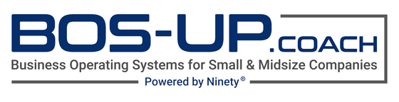 Logo for BOS-UP.COACH, dark blue text with tagline 