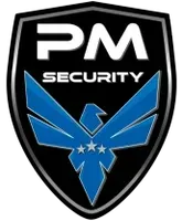 Shield-shaped logo. Black and silver with blue bird-like symbol and 