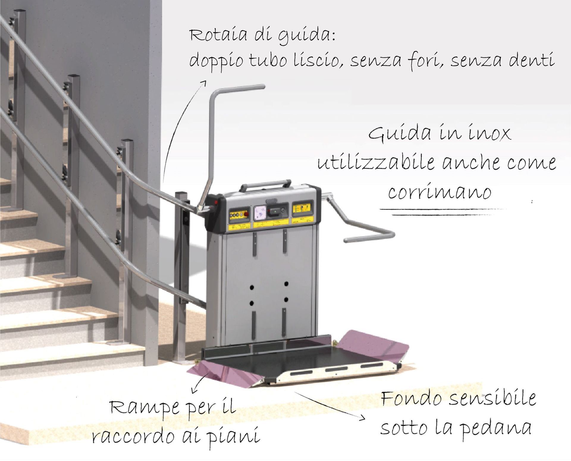 Piattaforma servoscala porta carrozzina