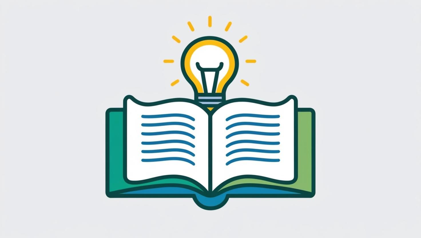 Open book with a glowing light bulb above it, symbolizing learning and ideas