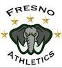Fresno Athletics logo with a gray elephant head and gold stars on a white background