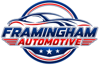Framingham Automotive logo in blue, red, and white with a car silhouette and stars