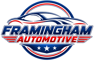 Framingham Automotive logo in red, white, and blue with a stylized car and stars