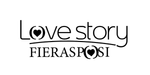 Logo di Love Story Fieraspiosi nero, con lettere a forma di cuore, su sfondo bianco