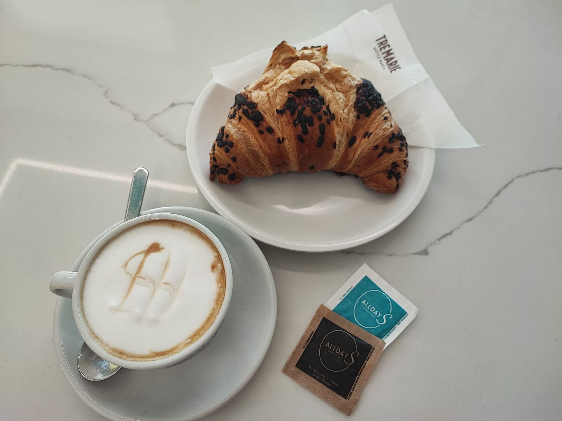 coffee, cappuccino, croissant