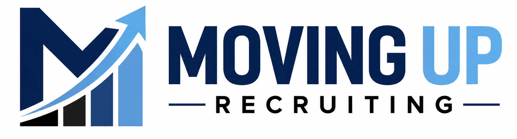 Moving Up Recruiting logo with blue upward arrow and navy text on white background