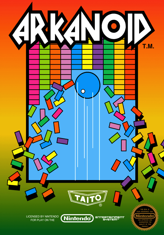 The cover of a video game called arkanoid