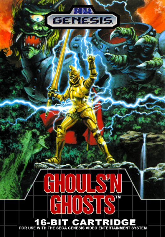 The cover of a video game called ghouls n ghosts
