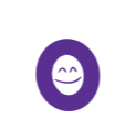 Purple circular icon with a smiling face inside