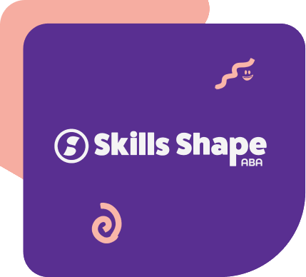 Purple Skills Shape ABA logo on a rounded square with peach accents and white text.