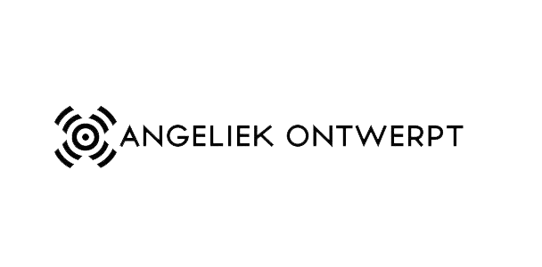 Logo van Angeliek Ontwerpt met een gestileerd cirkelvormig ontwerp en tekst.
