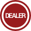 Red circle with white text: