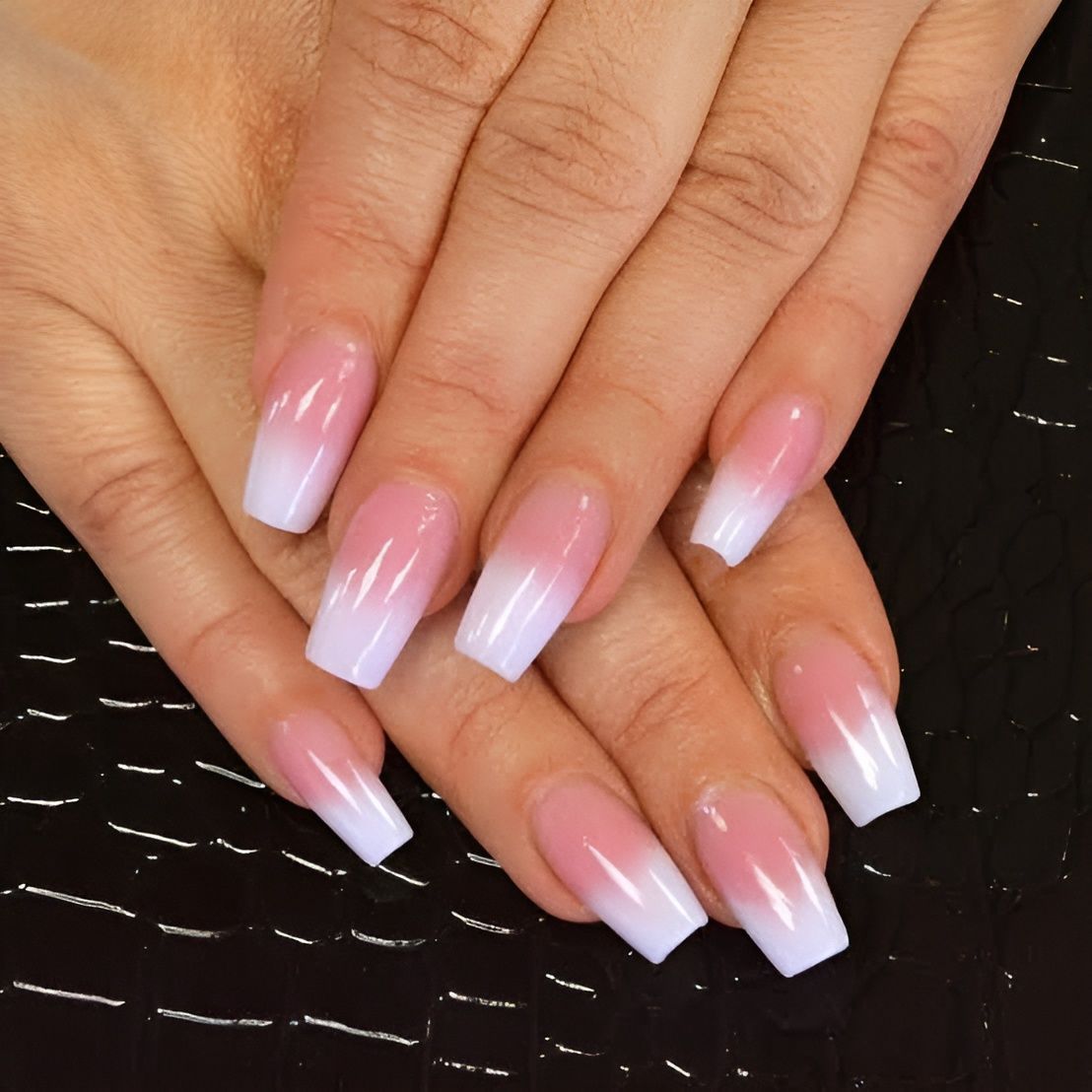 A Woman 's Hand With Long Pink and White Nails — Glam Hair and Beauty in Woy Woy, NSW