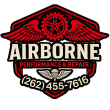 Airborne Performance & Repair logo with red wings, gear, and phone number (262) 455-7616