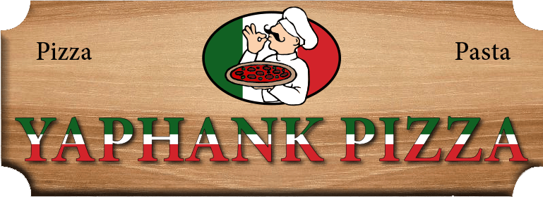 A wooden sign that says yaphank pizza on it