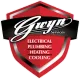 Gwyn Services logo on red shield with electrical, plumbing, heating and cooling text