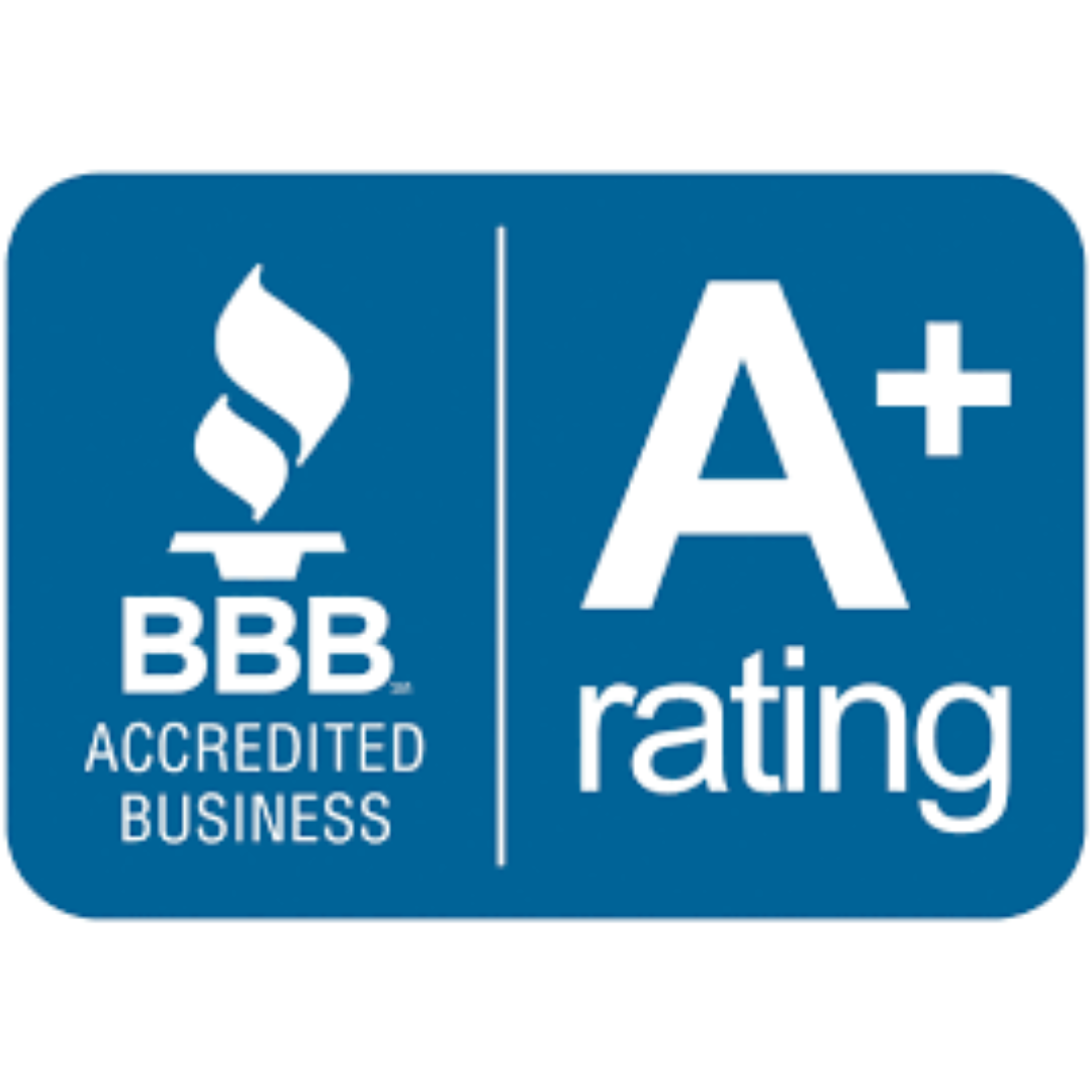 BBB Accredited Business A+ rating logo on blue background