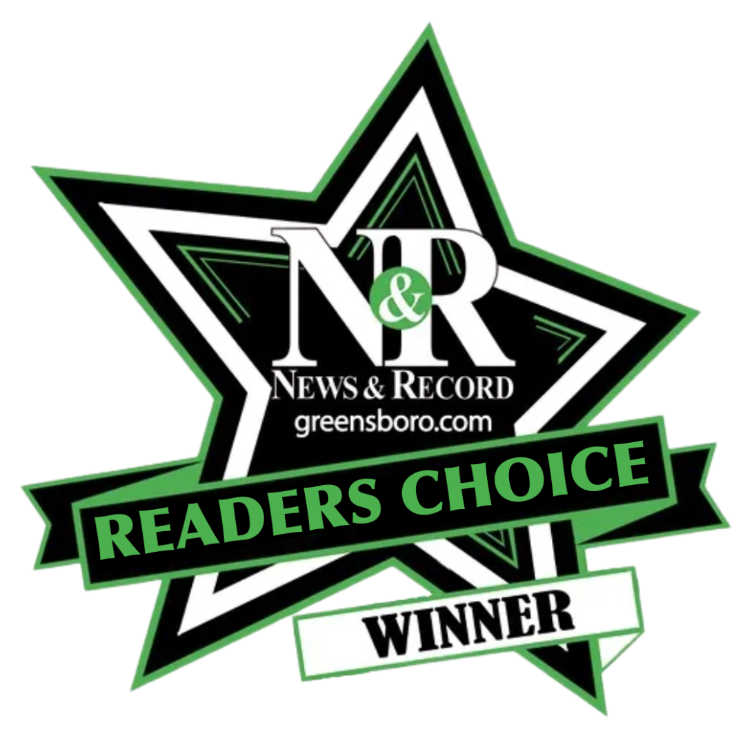 Black and green star-shaped Readers’ Choice winner badge for News & Record Greensboro.com