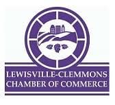 Lewisville-Clemmons Chamber of Commerce purple logo with townscape and trees