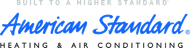 American Standard logo with blue script and “HEATING & AIR CONDITIONING” text below, tagline above.