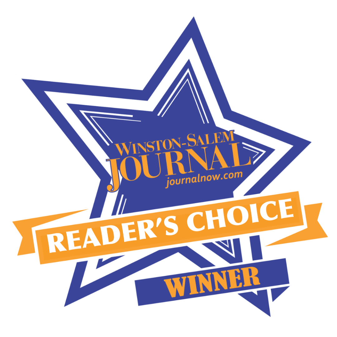 Winston-Salem Journal Readers' Choice Winner badge in blue and orange star design