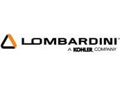 Logo Lombardini: testo nero e triangolo arancione/nero con la scritta