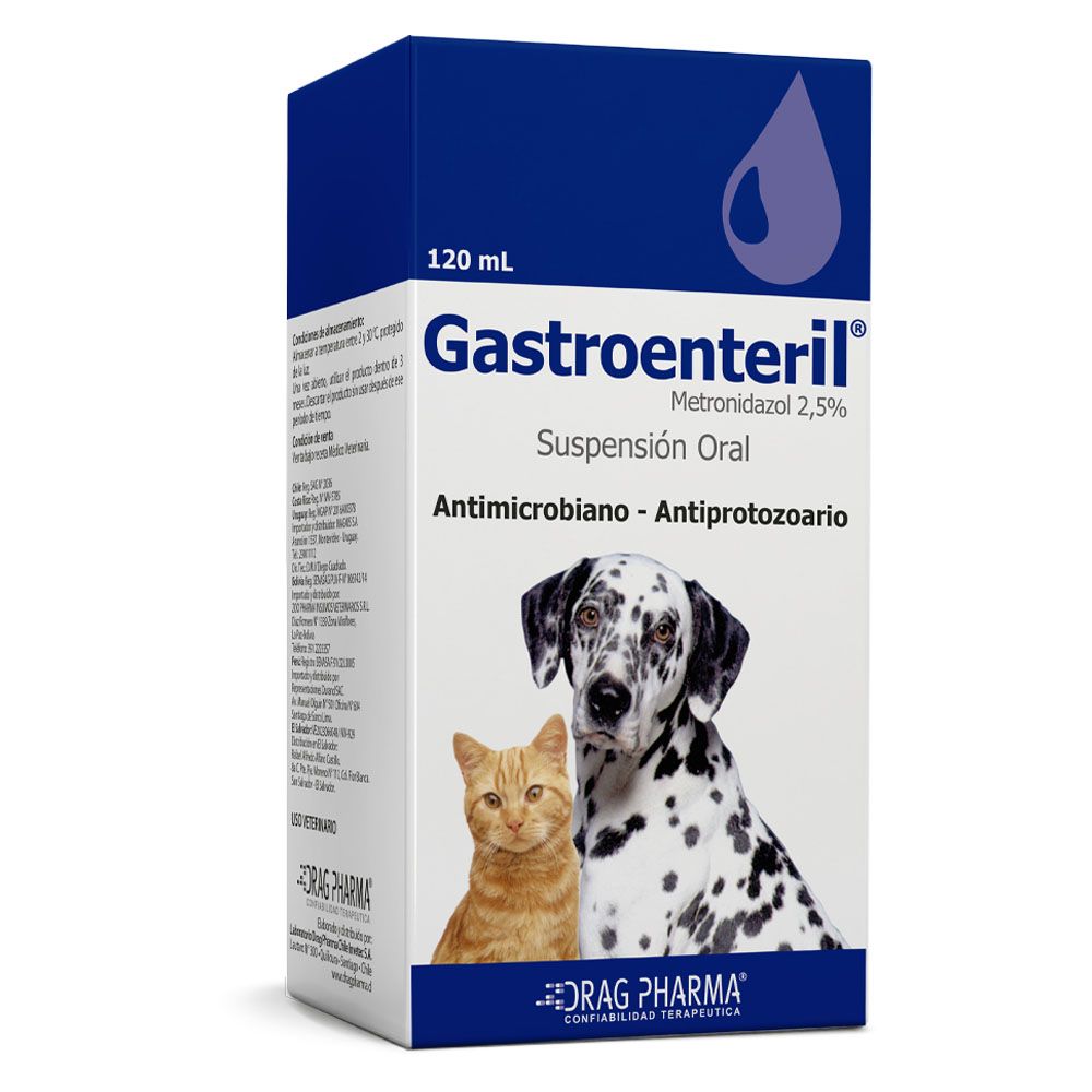 Caja de suspensión oral Gastroenteril para mascotas, con un gato y un perro en el envase.