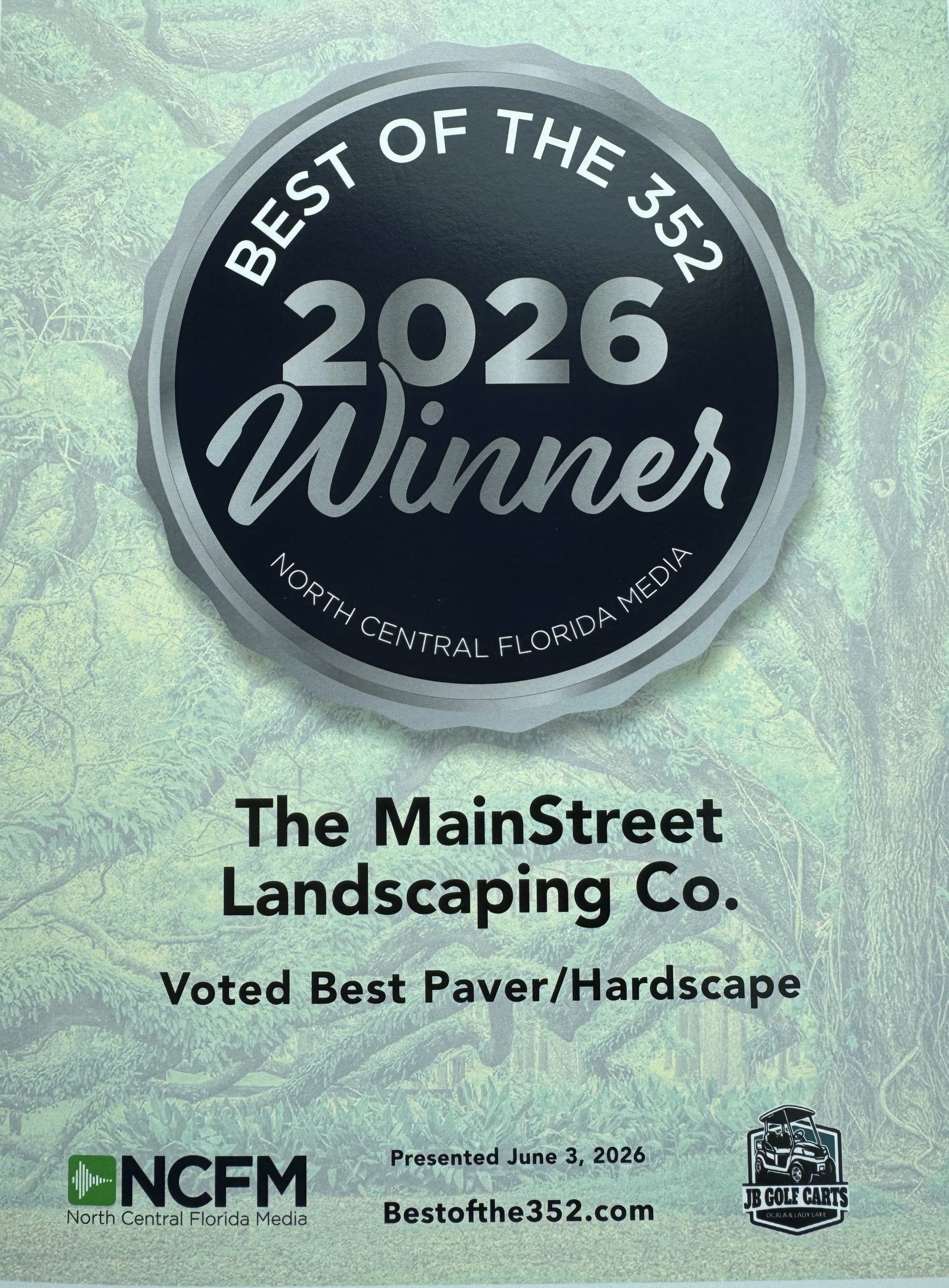 2026 Best of the 352 Winner badge for The MainStreet Landscaping Co., voted best paver/hardscape
