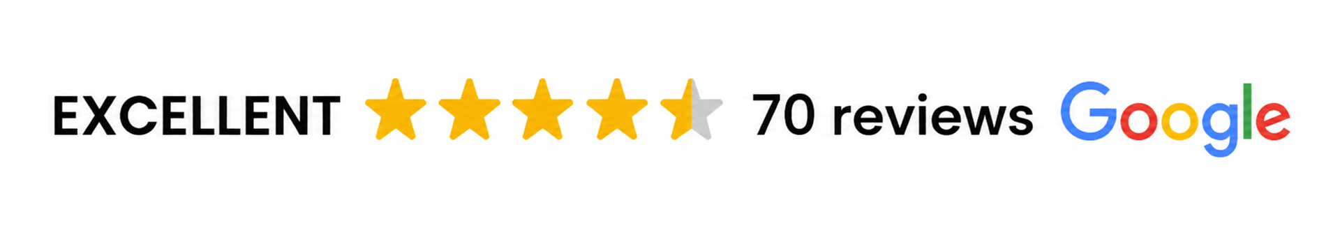 Excellent 5-star Google review rating with 70 reviews
