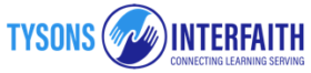 Tysons Interfaith logo in blue with circular handshake icon and “Connecting lives through service” tagline