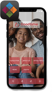 Mobile phone app with family photo background, 