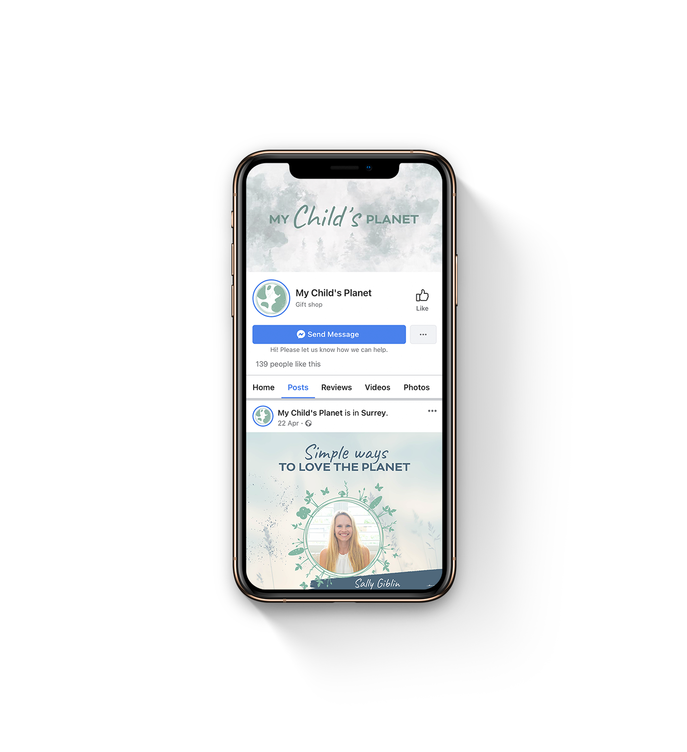 A cell phone with a facebook page open on it.