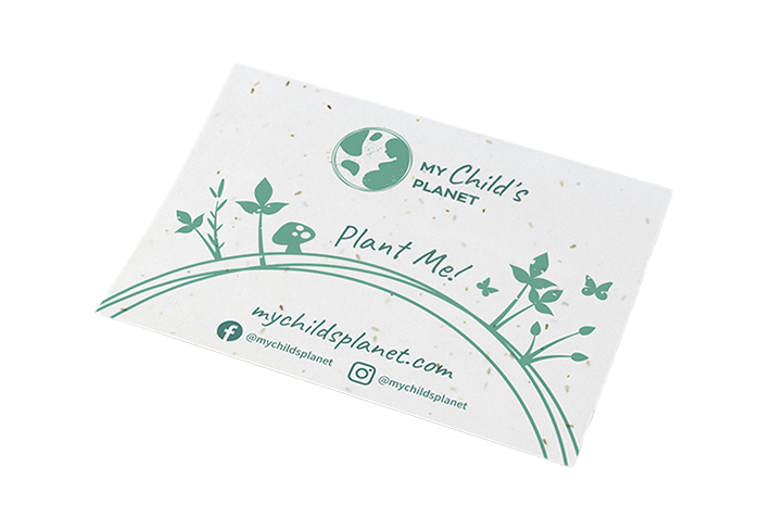 Seeded leaflet containing wildflower seeds, printed on pulp paper.