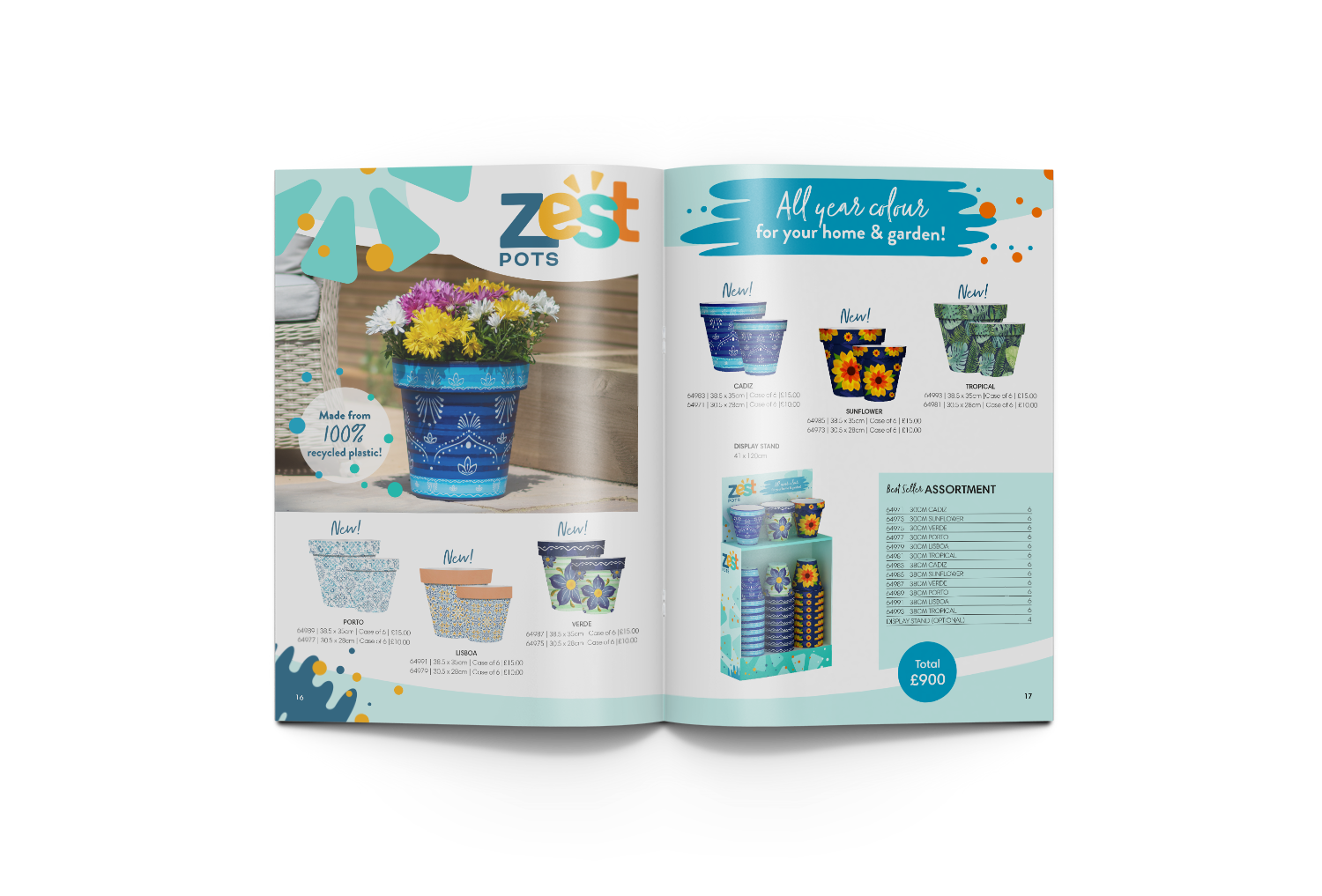 A magazine is open to a page with a picture of a potted plant.