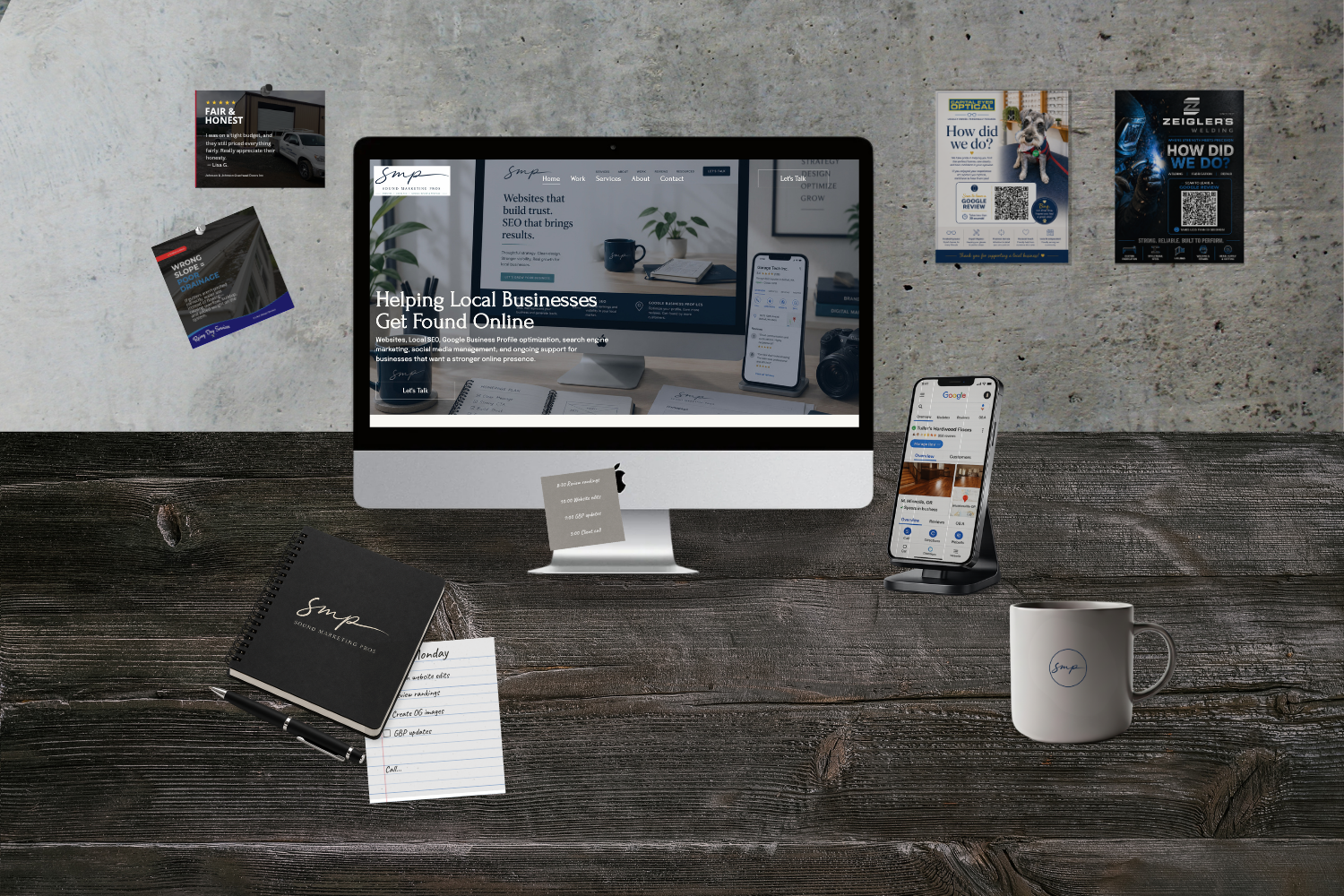 Website design and digital marketing workspace.